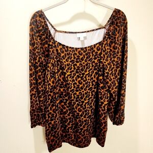 J. Jill Women's Leopard Print Square Neck Quarter Sleeves Relaxed fit Blouse M